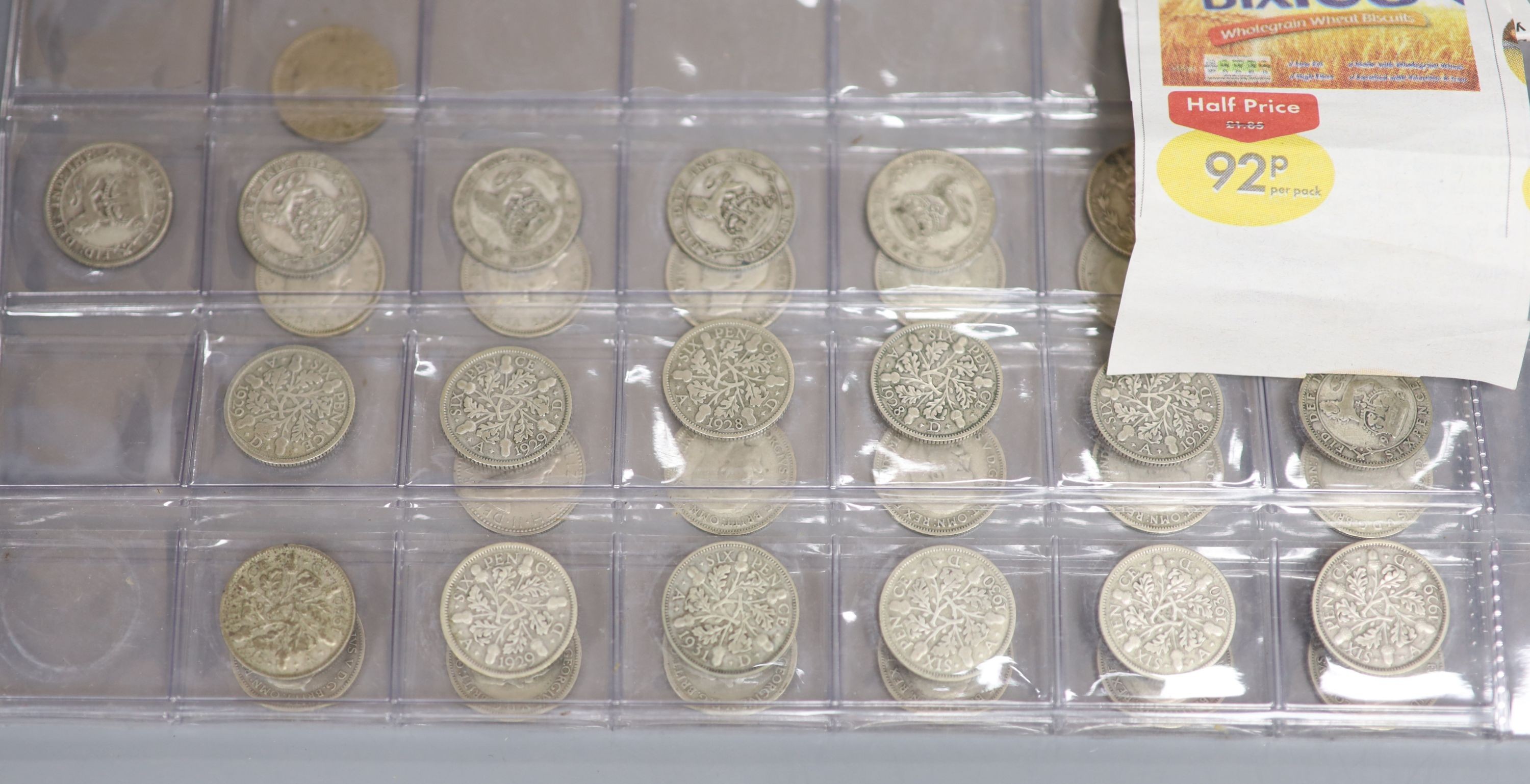 A 19th century valentine card, six pence pieces and mixed collectables